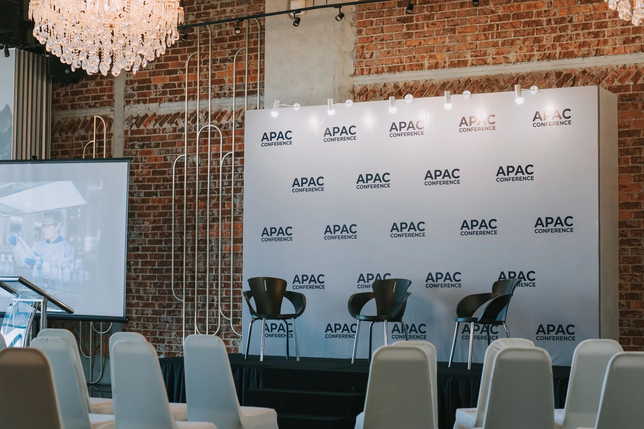 Conference stage prepared for a corporate event
