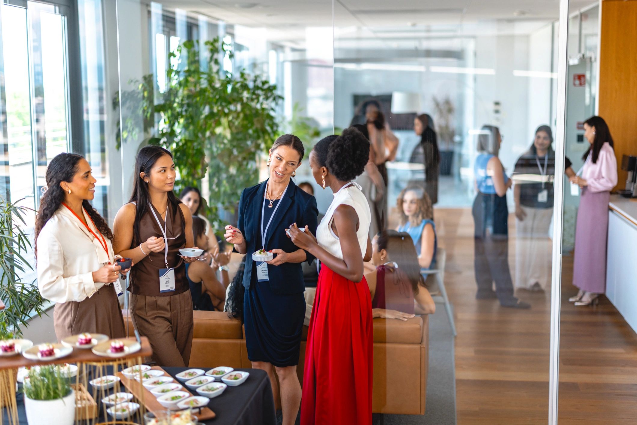 Guests connecting at a social gathering